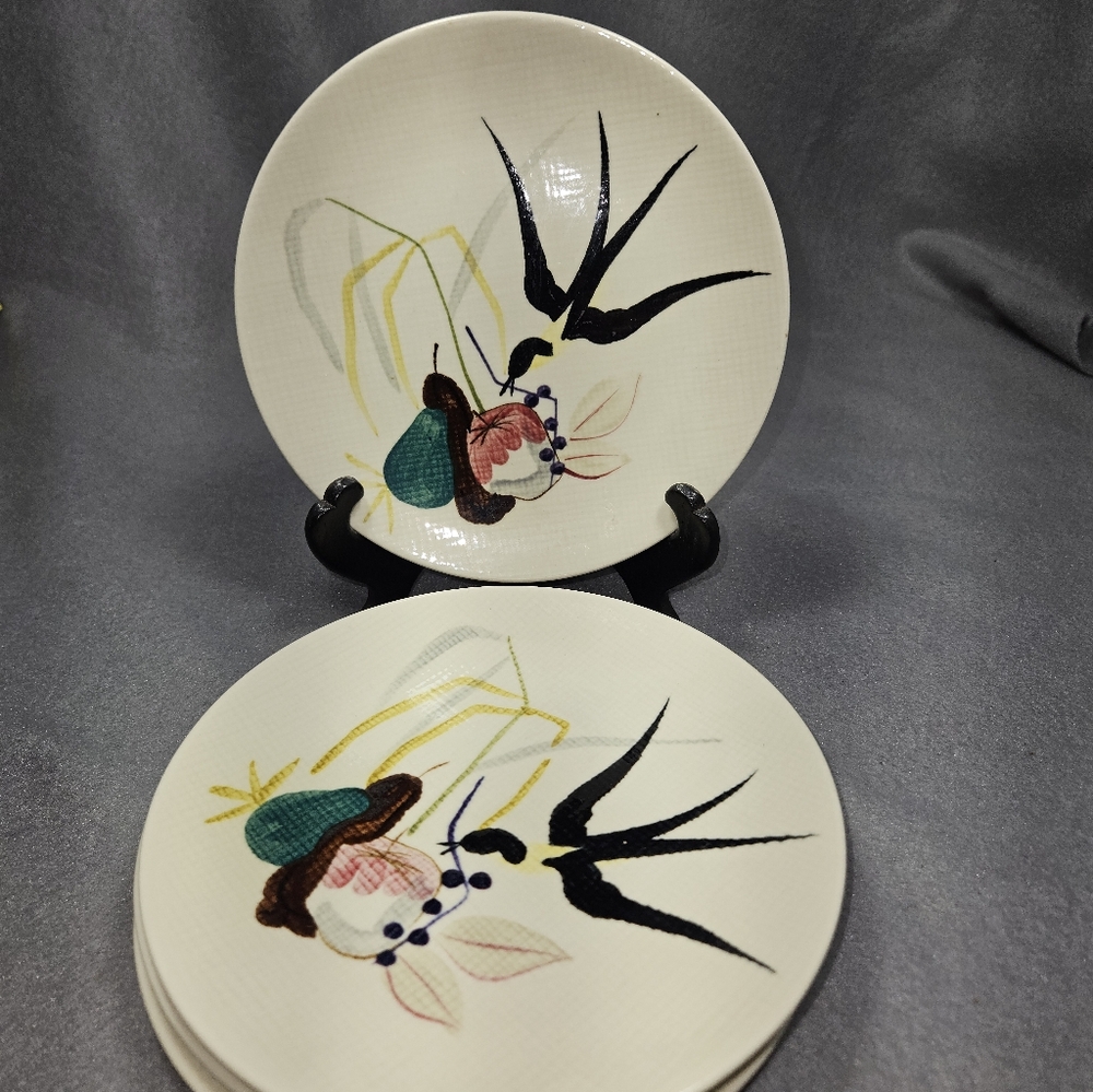 Red Wing Pottery Capistrano Bread Plates Birds Fruit 4 Dessert Side Plate 6 7/8"